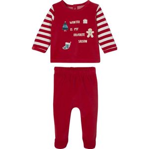 Fluwelen Babypyjama - Baksteenrood - 2 Delen - Voor Kerstmis