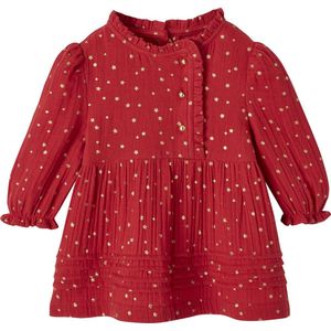 Babyface - Donkergroen Jurkje - Katoenen Hydrofiel - Goudkleurig Motief - Ruches