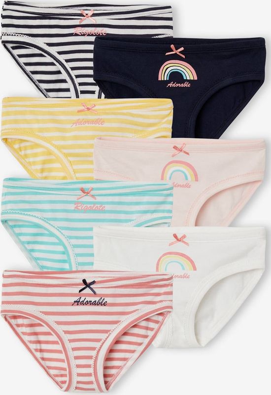 Vertbaudet - Set van 7 Meisjesslips - Katoen - Geribd Breisel - Meisjesachtig