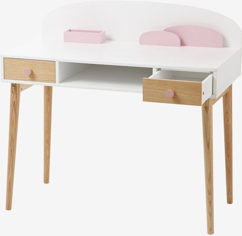 Vertbaudet Juniorbureau CONFETTI - Hout - Wit/Roze - 100 cm breed