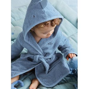 Personaliseerbare Kinderbadjas - KLEINE DINO - Blauw - Oeko-Tex - Badstof