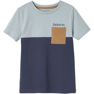 Sportshirt - Colorblock - Blauw/Rood - Katoen - Korte Mouwen