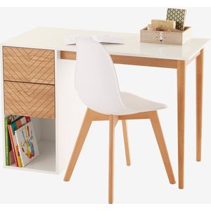Bureau - CHEVRONS-lijn - Wit/Hout - 2 Laden - 110 cm Breed - 55 cm Diep - 75 cm Hoog
