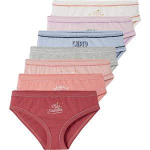 Vertbaudet - Set van 7 Slipjes - Meisjes - Effen met Opschrift en Kleine Motiefjes