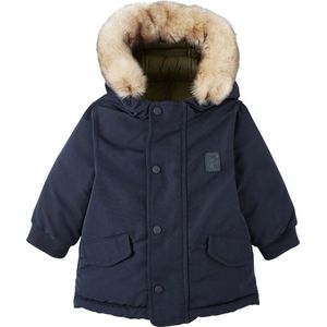 Vertbaudet - Omkeerbare Parka - Kaki en Marine - Imitatiebont Capuchon - Gerecycled Polyester