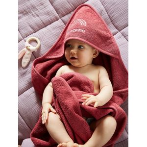 Badcape + washand personaliseerbaar Oeko-Tex� framboos
