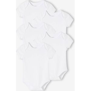Set van 5 Rompertjes - Wit - Korte Mouwen - Interlock - Amerikaanse Mouwsplitten