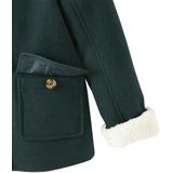 Vertbaudet - Mantel met Capuchon - Marine - Wol met Sherpa Voering voor Meisjes