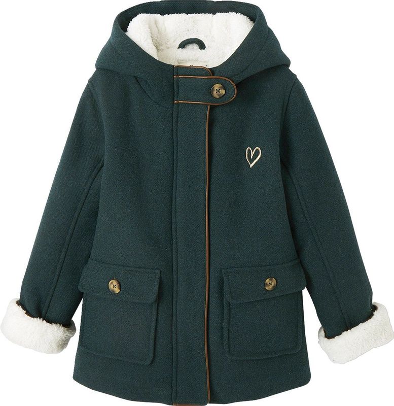 Vertbaudet - Mantel met Capuchon - Marine - Wol met Sherpa Voering voor Meisjes