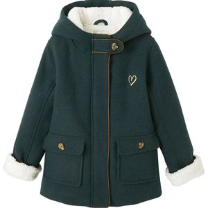 Vertbaudet - Mantel met Capuchon - Marine - Wol met Sherpa Voering voor Meisjes