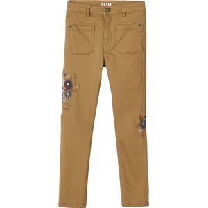 Vertbaudet Slim-fit broek met hoge taille en geborduurde bloemen voor meisjes