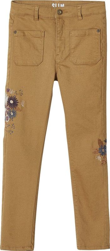 Vertbaudet Slim-fit broek met hoge taille en geborduurde bloemen voor meisjes
