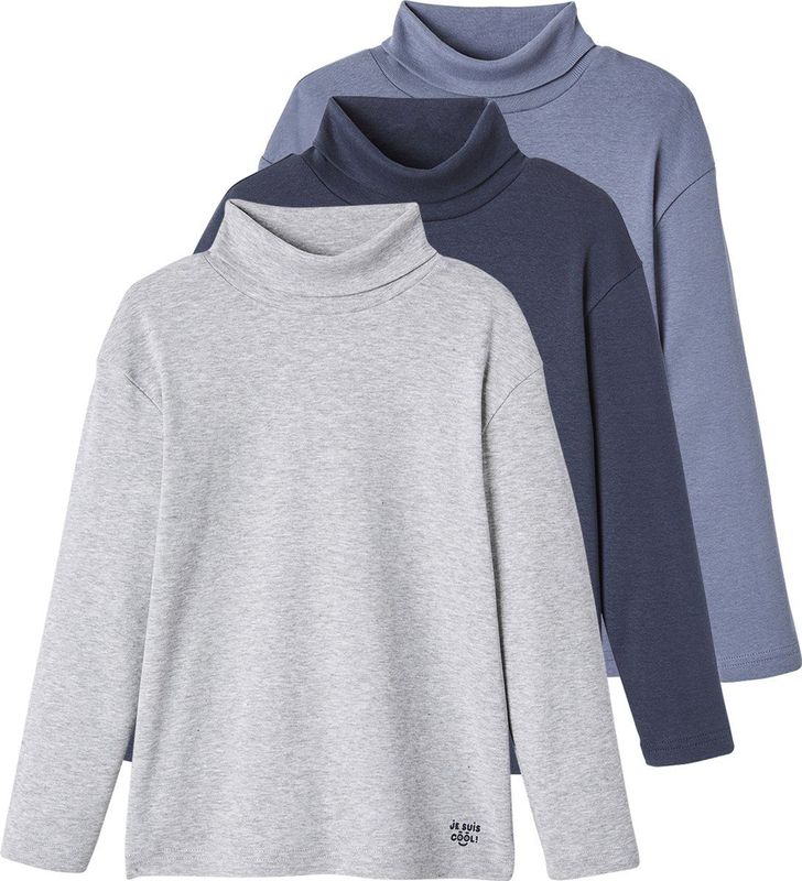 Set van 3 T-shirts - Kaki - Lange Mouwen - Rolkraag - Voor Kinderen van 2 tot 5 Jaar