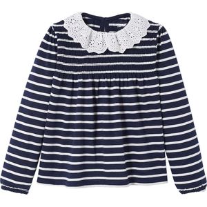 T-shirt - Blouse met Col - Meisjes - Marineblauw - Zuiver Katoen