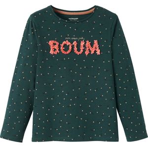 Vertbaudet - Meisjesshirt - T-shirt - Katoen - Bedrukt met Gezichtje en Franjes