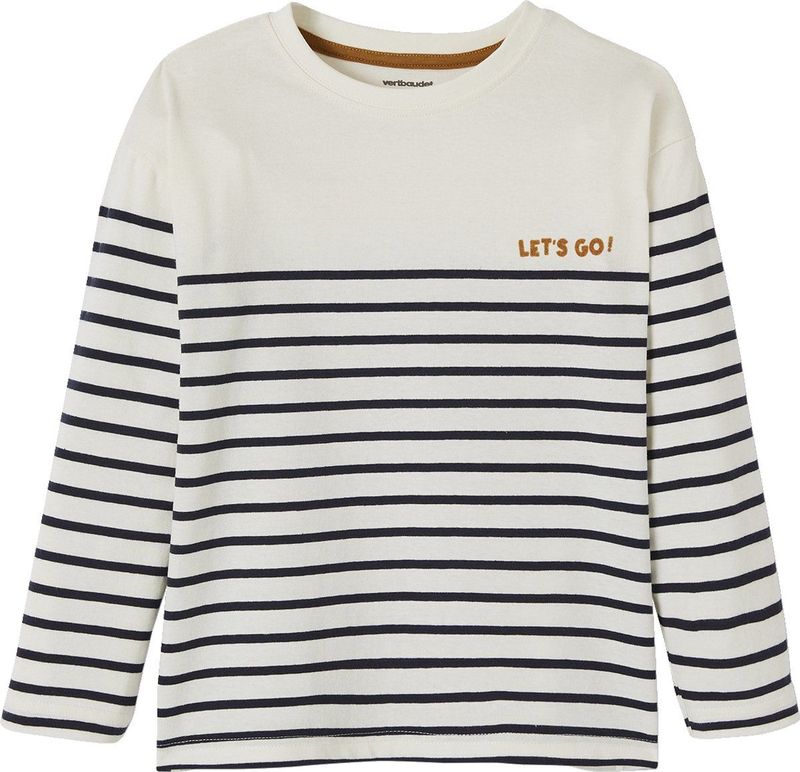 Jongens T-shirt - Gestreept - Blauw - Katoen - Fluwelen Flocagepatroon