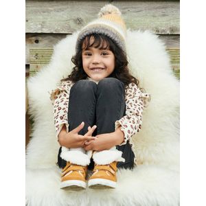 Set muts + snood + handschoenen van jacquard voor meisjes beige met print