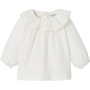 Vertbaudet - Babyblouse - Katoenen Hydrofiel - Wit - Kraag met Ruches