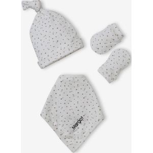 Personaliseerbare gebreide babymuts + wanten + sjaal + tas voor babymeisjes met print ecru