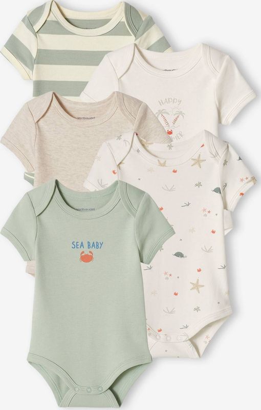 Vertbaudet - Set van 5 Rompertjes - Katoen - Strand - Korte Mouwen