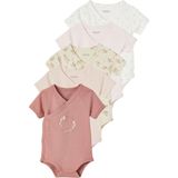 Set van 5 Rompertjes - Lichtroze - Korte Mouwen - Voor Pasgeborenen