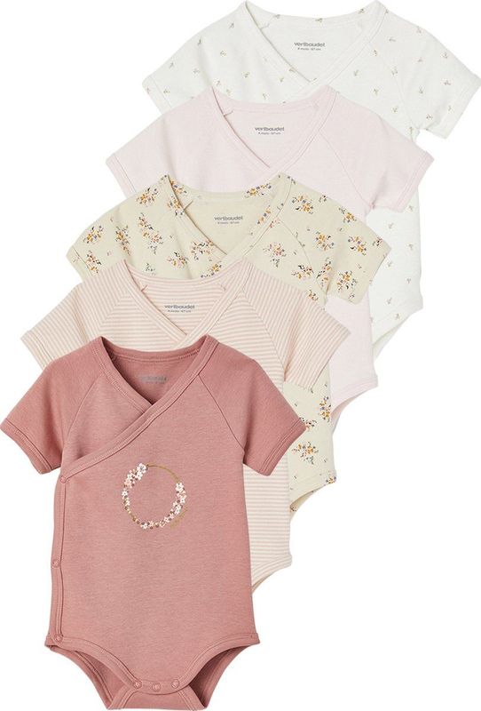 Set van 5 Rompertjes - Lichtroze - Korte Mouwen - Voor Pasgeborenen