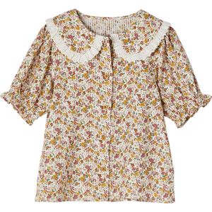 Blouse - Bloemenprint - Katoen - Claudinekraag - Korte Mouwen