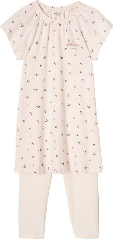 Nachthemd - Strepen en Kersen - Katoen - Ronde Halslijn - Korte Mouwen