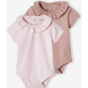 Set van 2 rompers voor baby met sierkraag en lange mouwen lila (poederkleur)