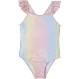Meisjesbadpak - Verloop van Regenboogkleuren - Glittereffect - 85% Polyamide