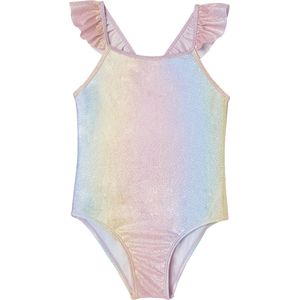 Meisjesbadpak - Verloop van Regenboogkleuren - Glittereffect - 85% Polyamide