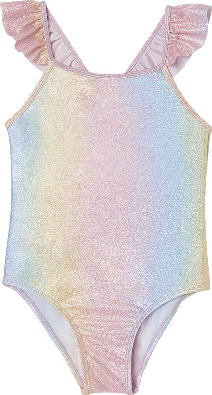 Meisjesbadpak - Verloop van Regenboogkleuren - Glittereffect - 85% Polyamide