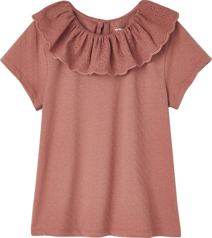 Vertbaudet Meisjes-T-shirt met kraag van Engels borduurwerk