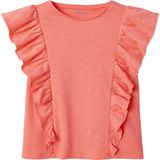 Meisjesshirt - Ronde Hals - Ruches Voor en Achter - Gevlamd Katoen