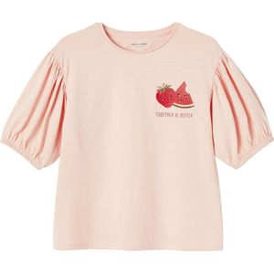 Vertbaudet Meisjes t-shirt met bolletjesmouw en fruitmotief op de borst