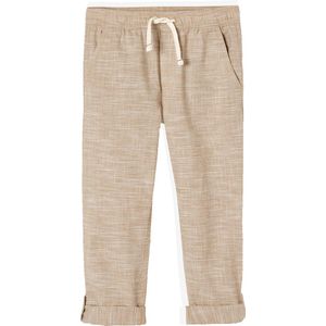 Roll-up Jongensbroek - Licht Geweven Stof - Gemêleerd Beige - Wijde Pasvorm