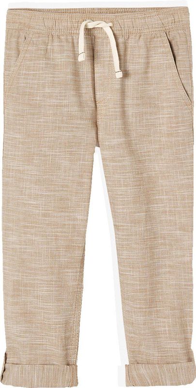 Roll-up Jongensbroek - Licht Geweven Stof - Gemêleerd Beige - Wijde Pasvorm