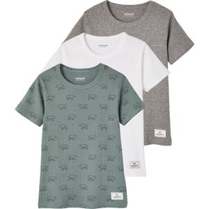 Vertbaudet Set van 3 jongensshirts van geribbeld breiwerk met korte mouwen en beer