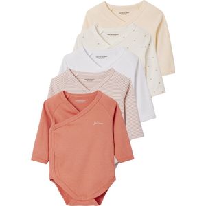 Set van 5 - Rompertjes - Roze - 100% Katoen - Lange Mouwen, Drukknoopopening