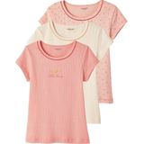 Vertbaudet - Set van 3 T-shirts - Meisjes - Korte Mouwen - Geribd Breiwerk
