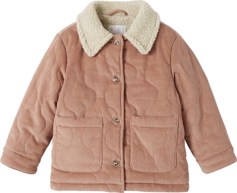 Gewatteerd - Fluwelen Meisjesjas - Rouge - Met Sherpa Voering