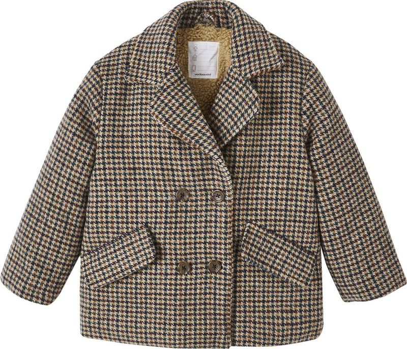 Geruite - Meisjesjas - Beige - Wol - Sherpa Voering - Gerecycled Polyester