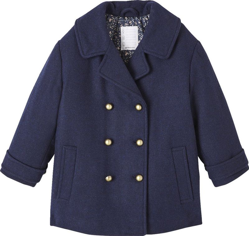 Vertbaudet - Officiersjas - Winterjas - Wol - Kraag met Revers, Knoopsluiting, 2 Zakken