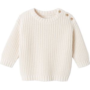 Geribde Babytrui - Gemêleerd Beige - Kabeltricot - Drukknoopsluiting op de Schouder