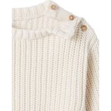 Geribde Babytrui - Ecru - Kabeltrui - Drukknoopsluiting op de Schouder - Raglanmouwen