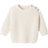 Geribde Babytrui - Ecru - Kabeltrui - Drukknoopsluiting op de Schouder - Raglanmouwen