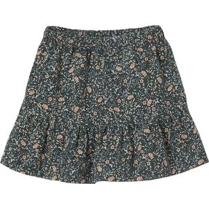 Fluwelen Rok - Groen - Meisjesrok - Met Ruches en Bloemenprint