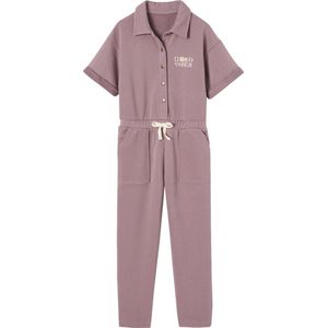 Vertbaudet - Fleece Jumpsuit - Meisjes - Licht - 70% Katoen, 30% Polyester, Geprint Motief 'Good Vibes'