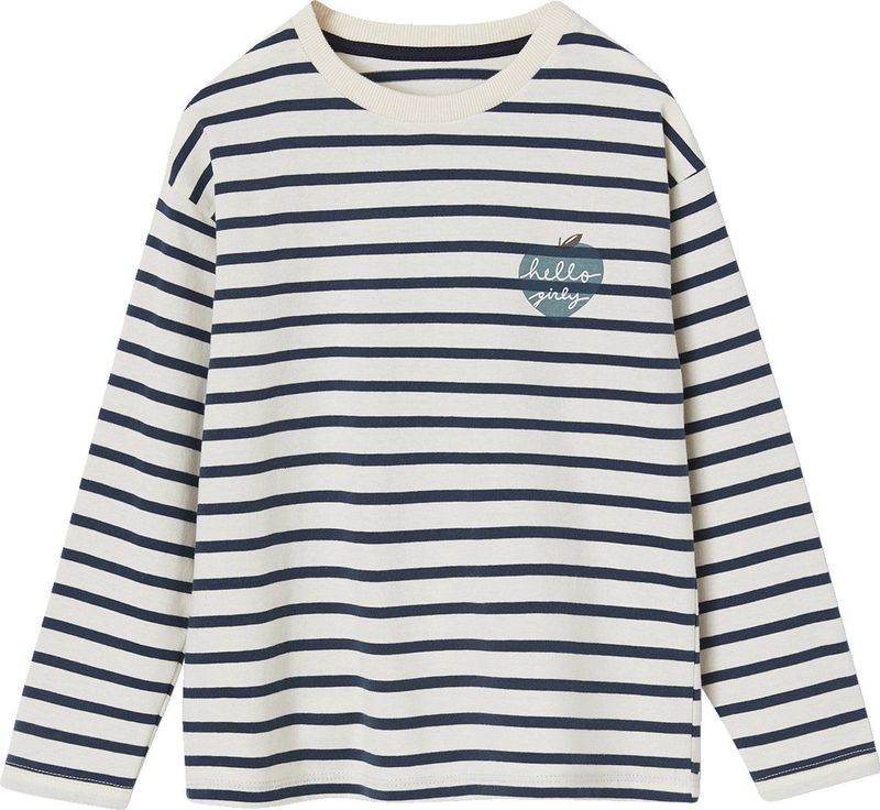 Meisjesshirt - Lange Mouwen - Blauw - Gestreept - Van Zuiver Katoen