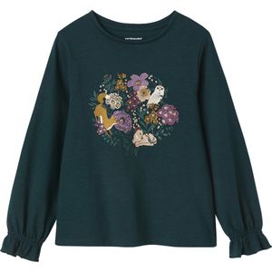 Romantisch T-shirt - Petrolblauw - Meisjes - Lange Mouwen - Bedrukt Motief